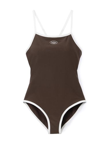 Center Logo Form-Fitting One-Piece Swimsuit [Brown] (S001) - halden - Modalova