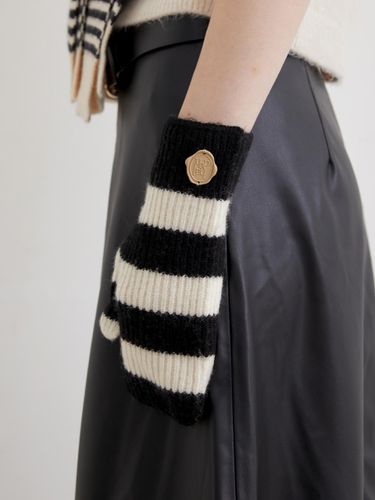 Stripe Wool-blend Nordic Mittens Gloves [Ivory Black] (G015) - halden - Modalova