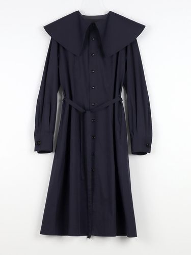 Cotton Sateen Pilgrim Collar Long Shirt Dress [Midnight Navy] - GAYEON LEE - Modalova