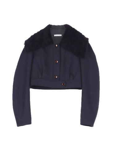 Cropped Twill Wide Collar Jacket [Midnight Navy] - GAYEON LEE - Modalova