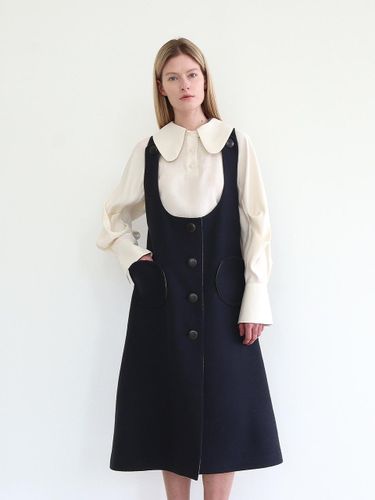 Sailor Collar Wool Blend Dress [Dark Navy] - GAYEON LEE - Modalova