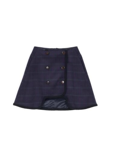 A-line Wool Blend Wrap Skirt [Indigo Violet Check] - GAYEON LEE - Modalova