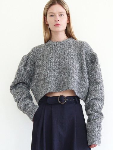 Mohair Wool Boucle Cropped Knit Top [Grey Granite] - GAYEON LEE - Modalova