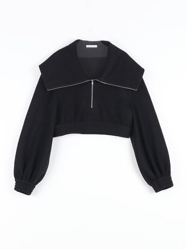 Wool Wing Collar Zip-up Top [Jet Black] - GAYEON LEE - Modalova