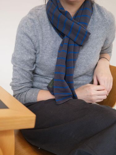 Cotton Knit Stripe Muffler [Blue] - slowstitch - Modalova