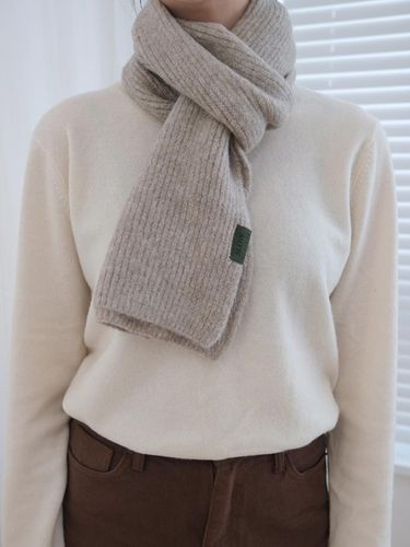 Slow-stitch Plain Knit Wool Blend Muffler [Beige] - slowstitch - Modalova