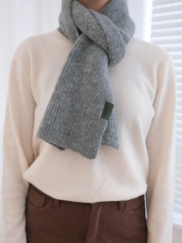 Slow-stitch Plain Knit Wool Blend Muffler [Light Grey] - slowstitch - Modalova