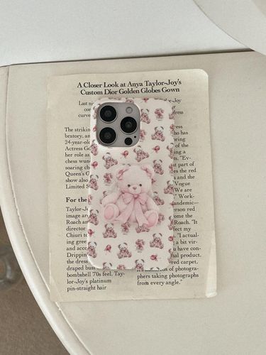 Pink Bear Design Polycarbonate Hard Phone Case - mademoment - Modalova