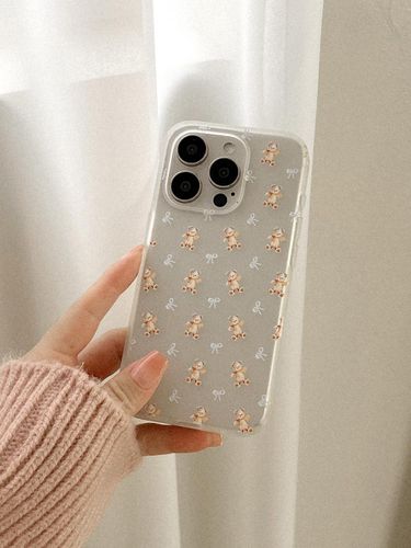 Fluffy Bear Pattern Semi-Transparent Phone Case - mademoment - Modalova