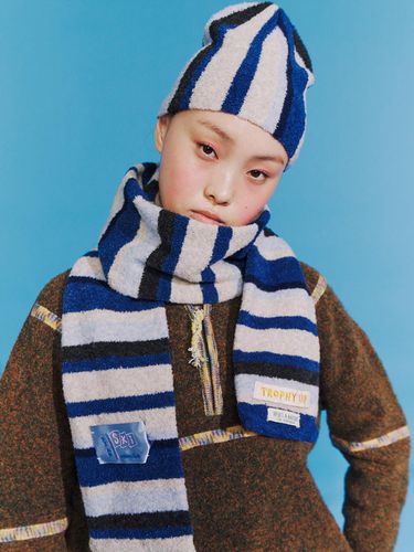 Striped Wool Premium Beanie [Navy] - MISU A BARBE - Modalova