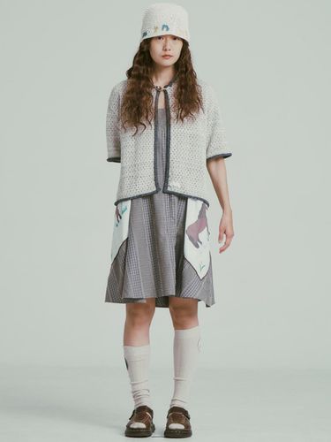 Soft Cotton Mini Scarf Detail Dress [Grey Check] - MISU A BARBE - Modalova