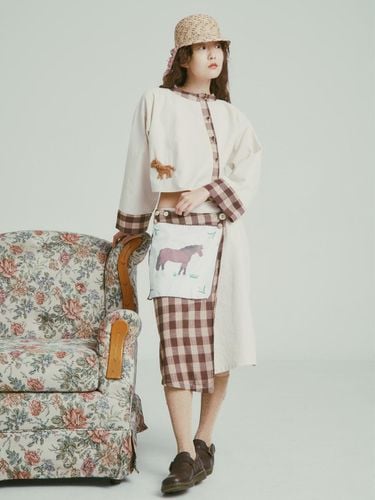 Cotton Wrap Unbalanced Check Skirt [Brown] - MISU A BARBE - Modalova