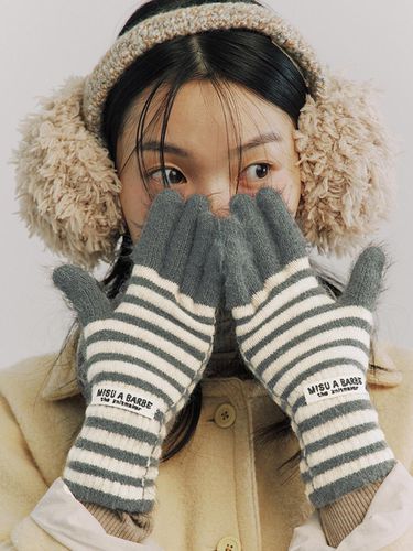 Stripy Horizontal Knit Gloves - MISU A BARBE - Modalova