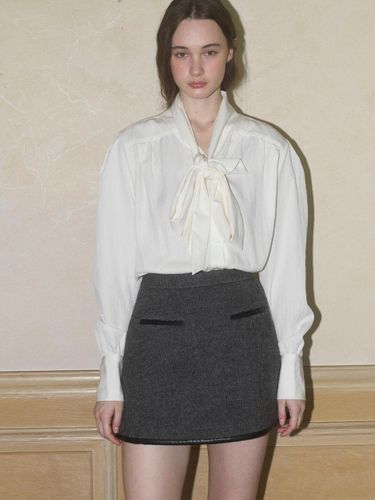 Wool Pocket Faux Leather Mini Skirt [Gray] - SO IR - Modalova