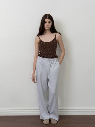 Checkered Waffle Wide Leg Basic Pants [, Charcoal] - leshua - Modalova