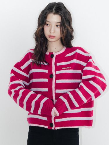 Striped Wool Blend Relaxed Fit Cardigan [Pink] - HIGHSCHOOLDISCO - Modalova