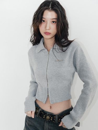 Logo Point Collar Relaxed Fit Zip-up [Grey] - HIGHSCHOOLDISCO - Modalova