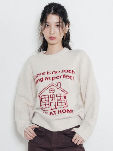 Cozy House Wool Graphic Relaxed Fit Knit [Ivory] - HIGHSCHOOLDISCO - Modalova