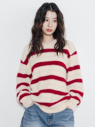 Striped Fur Crew Neck Knit [Beige] - HIGHSCHOOLDISCO - Modalova