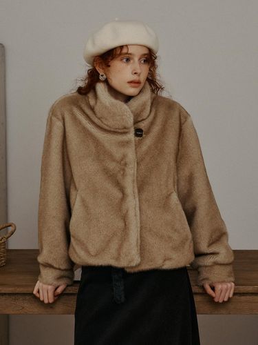 High Neck Luxurious Faux Fur Jacket [BEIGE] - Proud Mary - Modalova