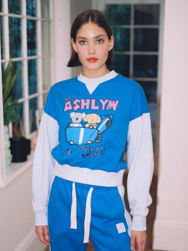 Volume Fit Cropped Graphic Sweatshirt Dress [Blue] - THE ASHLYNN - Modalova