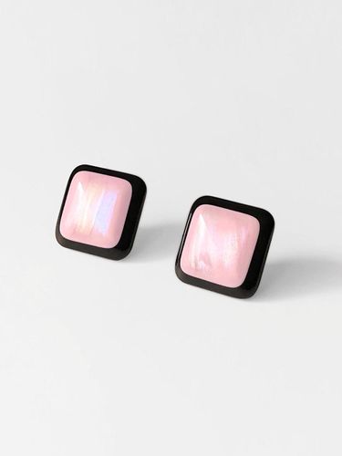 Black Border Pearl Effect Square Earrings [] - FANTASTIC PLANET - Modalova