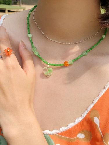 Silver Adjustable 3-Piece Jewelry Set [Green Orange] - FANTASTIC PLANET - Modalova