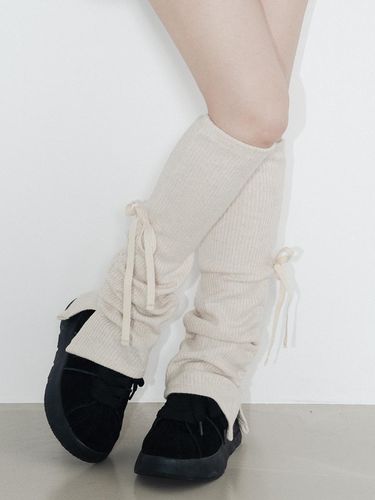 Ribbon Slit Wool Ribbed Leg Warmers [Ivory] - HIGHSCHOOLDISCO - Modalova