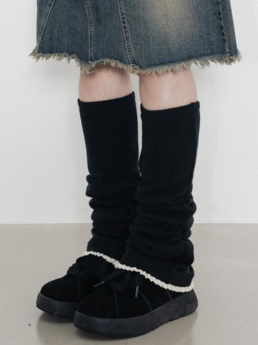 Lace Shirring Wool Leg Warmers [Black] - HIGHSCHOOLDISCO - Modalova