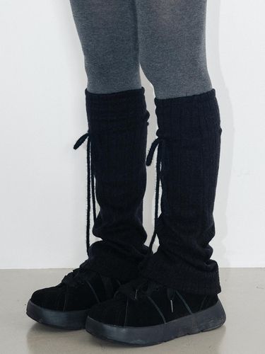 Ribbon Wool Ribbed Leg Warmers [Black] - HIGHSCHOOLDISCO - Modalova