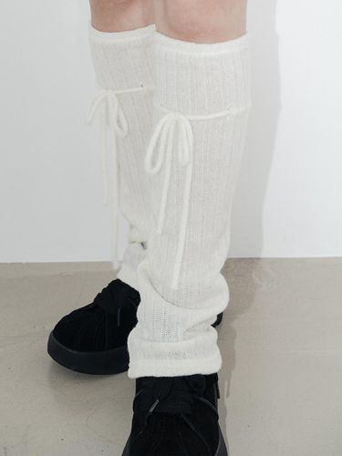 Ribbon Wool Ribbed Leg Warmers [Ivory] - HIGHSCHOOLDISCO - Modalova