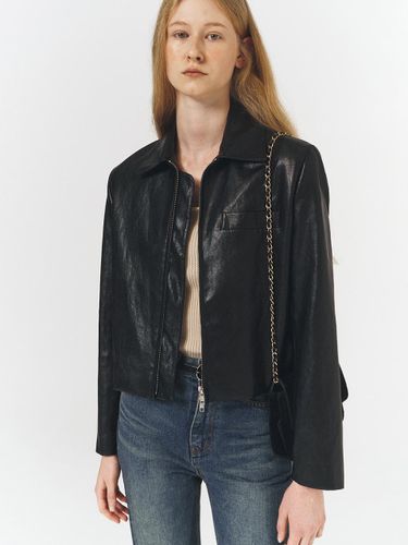 Unisex Collared Vegan Leather Blouson Jacket [Black] (UDJU3C112BK) - Dunst for WOMEN - Modalova