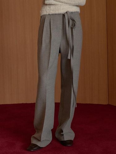 Winter Two-Belt High-Waisted Straight-Wide Slacks [Gray Khaki] (OU1551) - ouie - Modalova