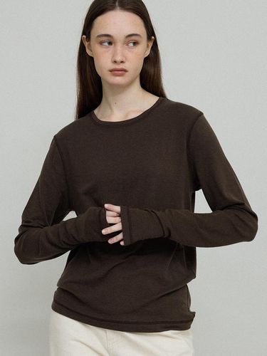 Wool Tencel Long Sleeve T-shirt [Brown] - L’EAU - Modalova