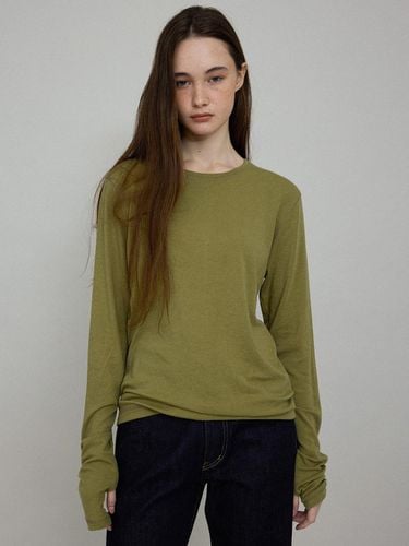 Wool Tencel Long Sleeve T-shirt [GREEN] - L’EAU - Modalova