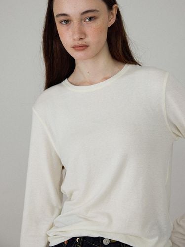 Wool Tencel Crew Neck Long Sleeve T-shirt [Ivory] - L’EAU - Modalova