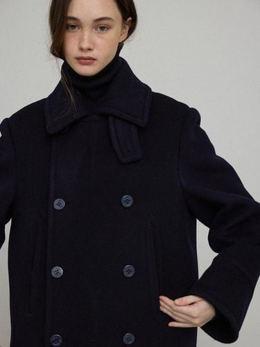 Chelsea Double-breasted Wool Coat [Dark Navy] - L’EAU - Modalova