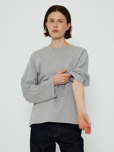 Boat Neck Boxy Solid T-shirt [Melange Grey] - L’EAU - Modalova