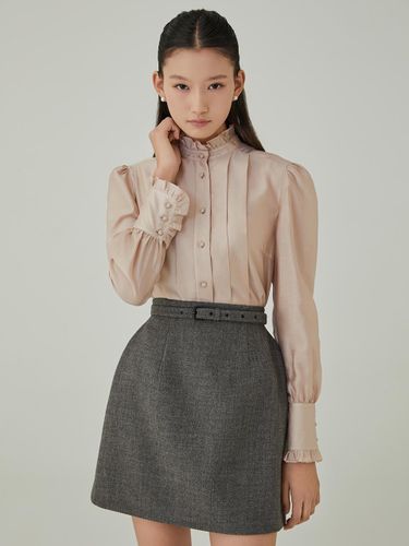 High Waisted A-line Wool Skirt [Charcoal Grey] - HANAVO - Modalova