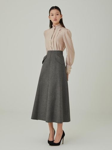 Premium Wool High-Waisted Midi Skirt [Charcoal Grey] - HANAVO - Modalova