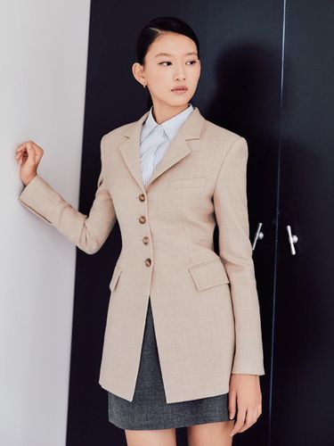 Premium Wool Single-Breasted Slim-Fit Jacket [Beige] - HANAVO - Modalova