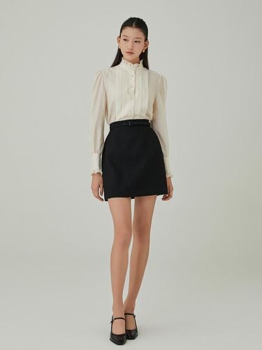 Wool Midi High-Waist Skirt [Black] - HANAVO - Modalova