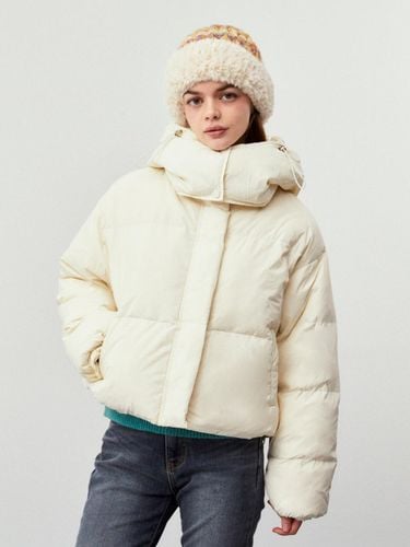 High Neck Hoodie Down Puffer Jacket [Beige] - koolkitten - Modalova