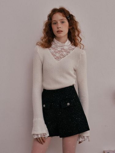 Turtleneck Lace Winter Knit Top - DUNDROP - Modalova