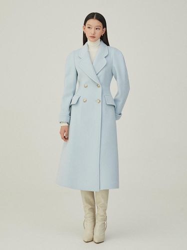 Double-breasted Balloon Sleeve Coat [Light Blue] - HANAVO - Modalova