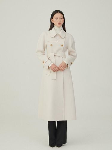 Wool-Cashmere Double-Breasted Kimono Sleeve Coat [White] - HANAVO - Modalova