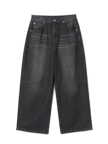 Loose Straight Cotton Denim Pants [Washed Black] - Millo Archive - Modalova