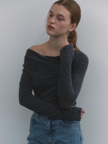 One-Shoulder Cape Slim T-shirt [Charcoal] (1291) - ourcomos - Modalova