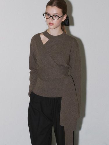 Cross Wrap Choker Neck Cashmere Merino Knit [Brown] (1314) - ourcomos - Modalova