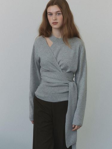 Cross Wrap Choker Neck Cashmere Knit [Light Gray] (1315) - ourcomos - Modalova